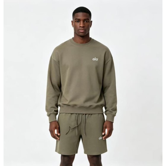 Men's ALO Crew Neck Shorts Suit (Brown)